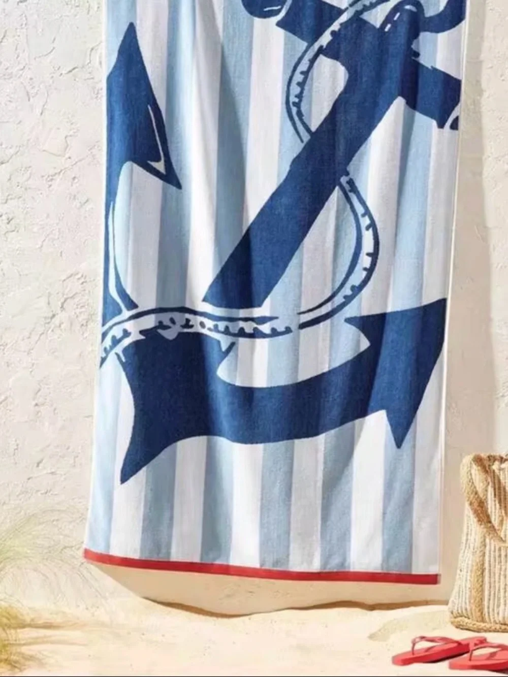 Anchor Nautical Striped Oversized Beach Towel •36